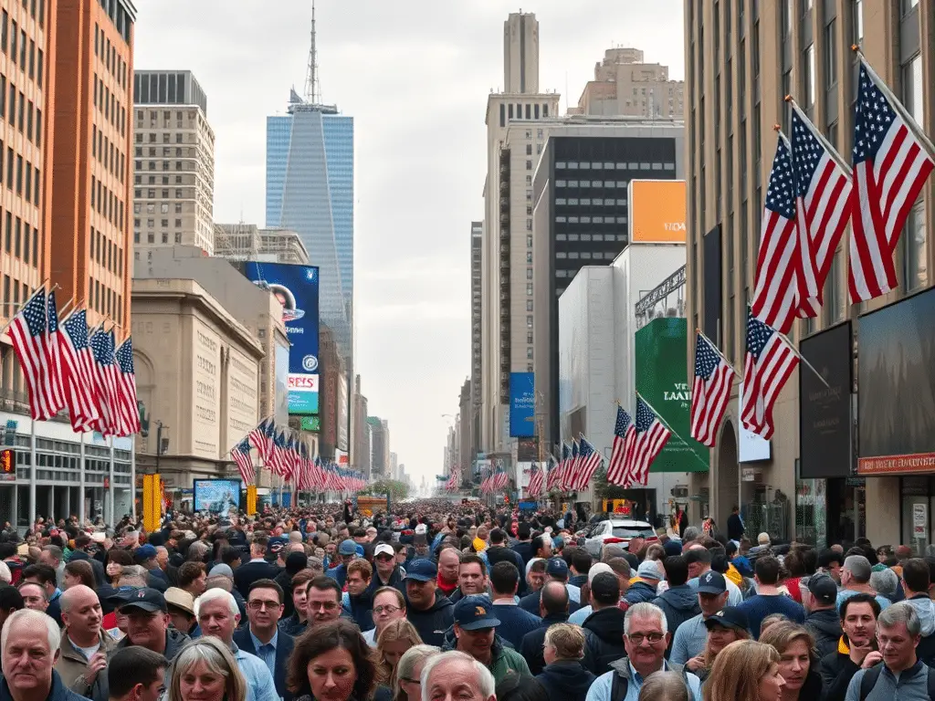 a crowd of people in a city - U.S. population growth 