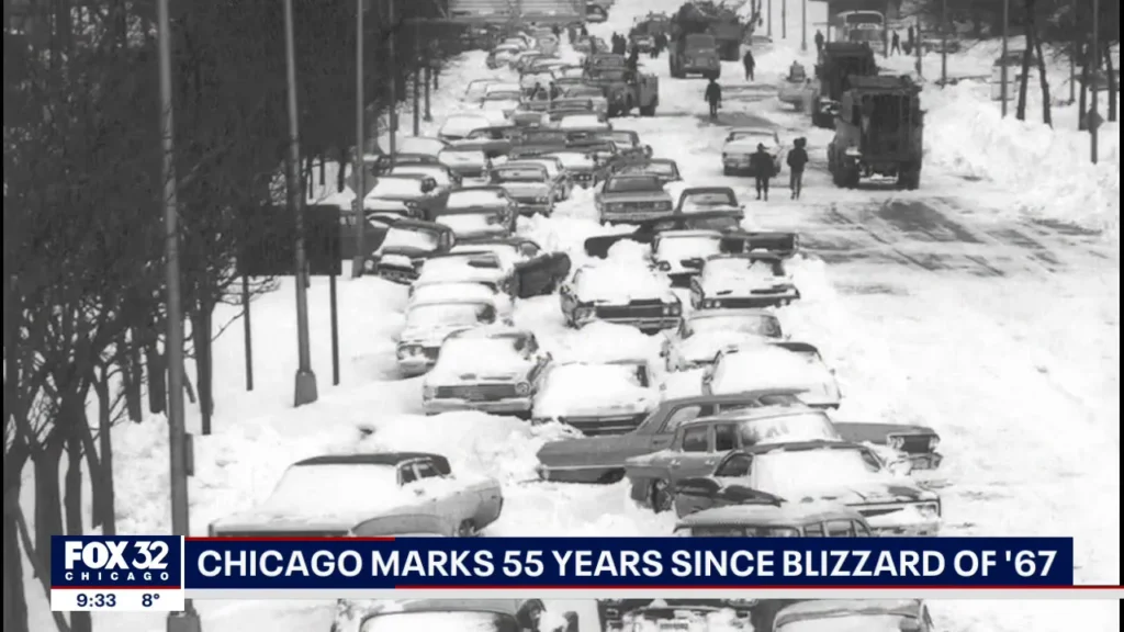 Cars stuck on Street in Chicago - blizzard of 1967