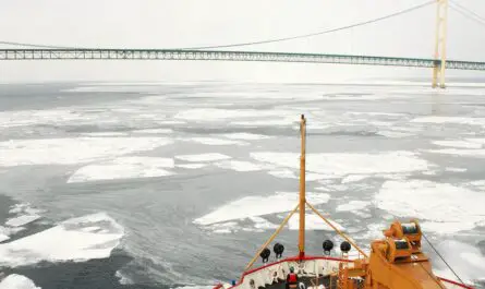 a bridge over water with ice and ice