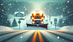 a snow plow on a road