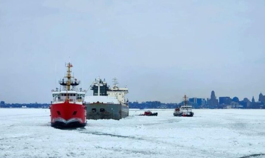 U.S. Coast Guard Escorts Manitoulin Through Ice on Lake Erie