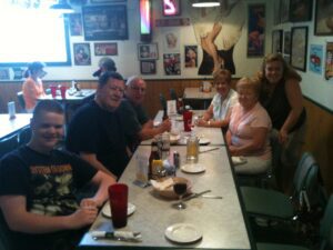 a group of people sitting at a table
