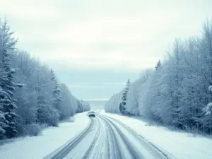 a car driving on a snowy road