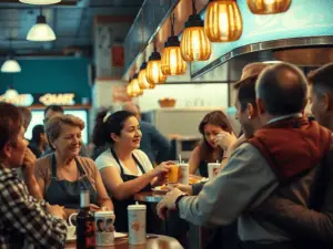 a group of people sitting at a table