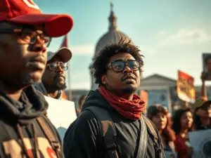 a group of people standing in a crowd