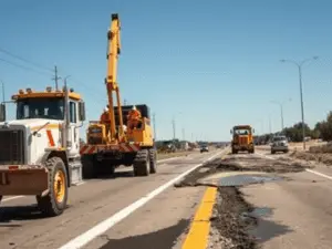 a construction vehicles on a road