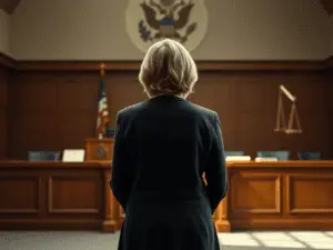 a woman standing in front of a court