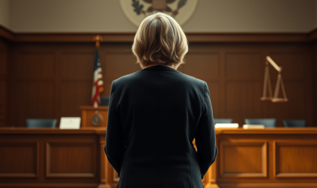 a woman standing in front of a court