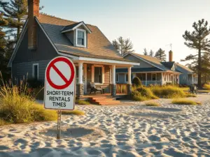 a sign on a beach
