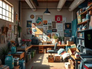 a room with a desk and bookshelf
