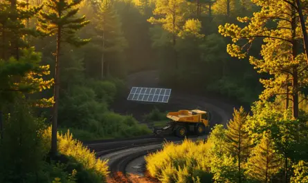 a truck on a road in a forest