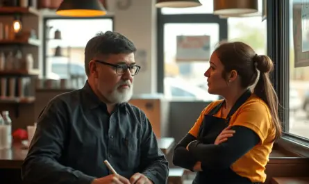 a man and woman in a restaurant