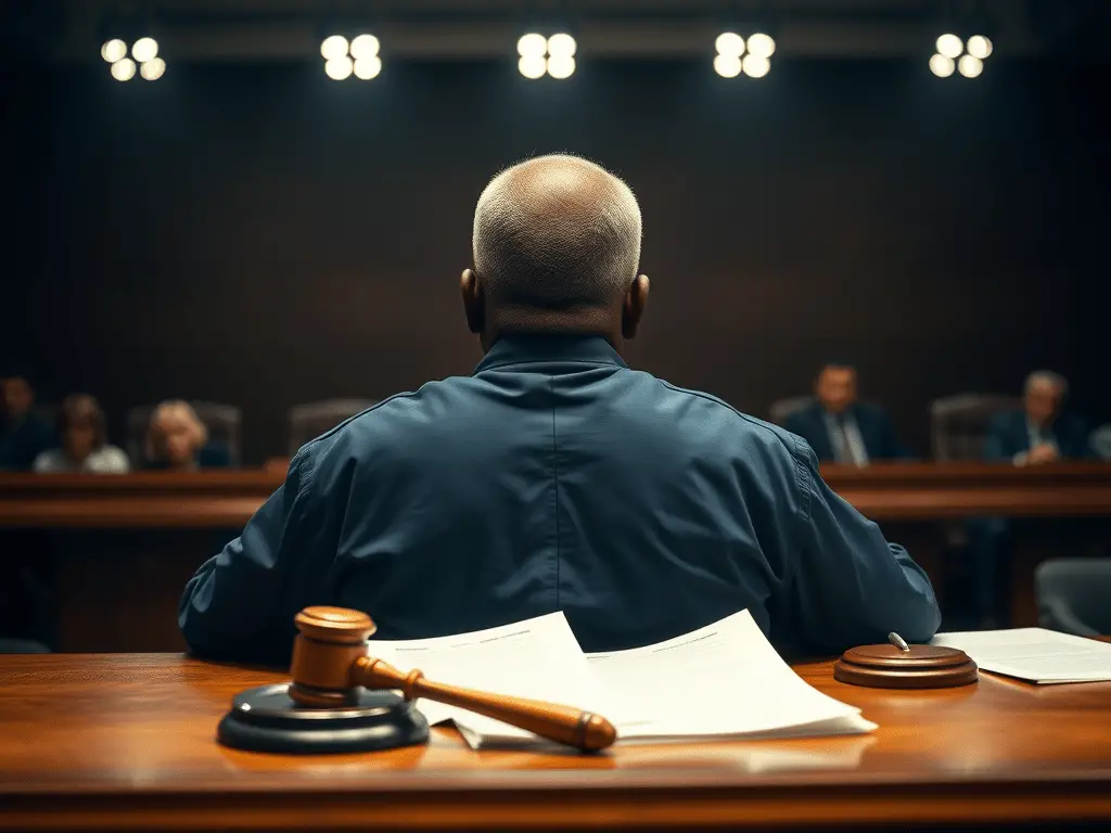 a man sitting at a table with papers and gavel