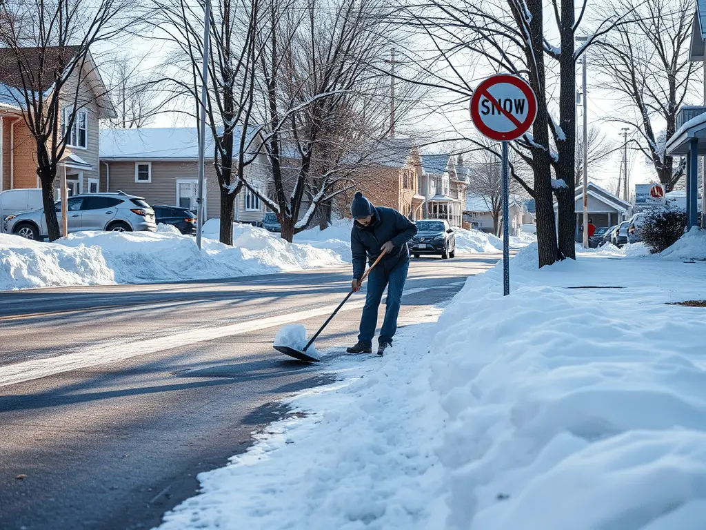 a man shoveling snow on the street