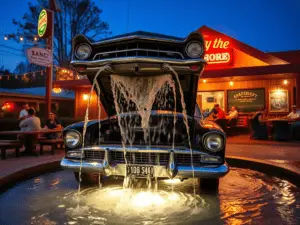 a car with water coming out of the hood
