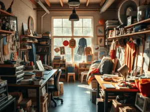 a room with a window and shelves