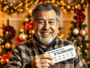 a man holding a check