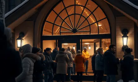 a group of people outside a building