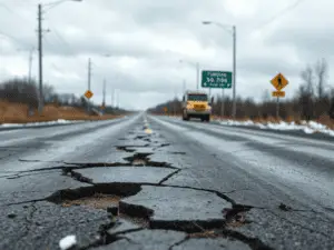 a road with a large crack in it