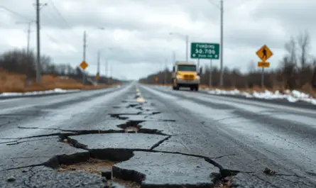 a road with a large crack in it