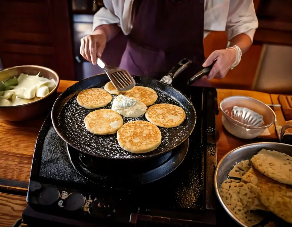 cooking scene featuring the preparation of traditional boxty pancakes 