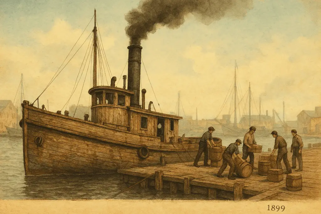 Loading supplies on a fishing tug