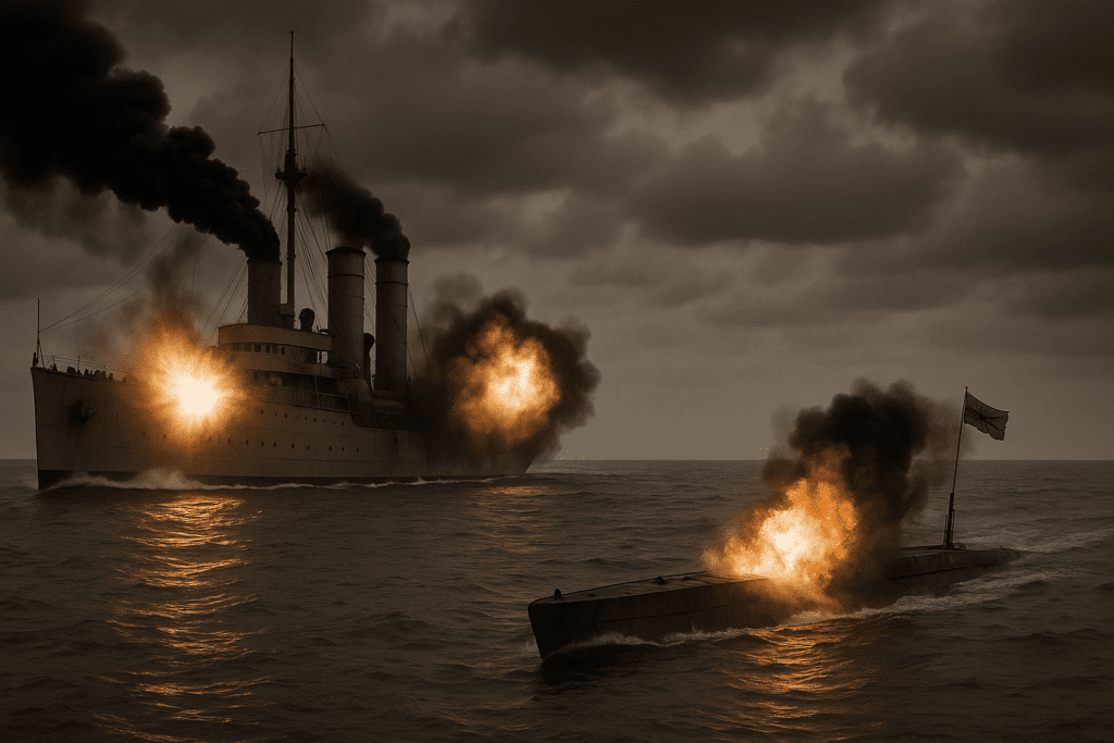 Artist's rendition of the final fate of the German U-Boat UC-97 on Lake Michigan