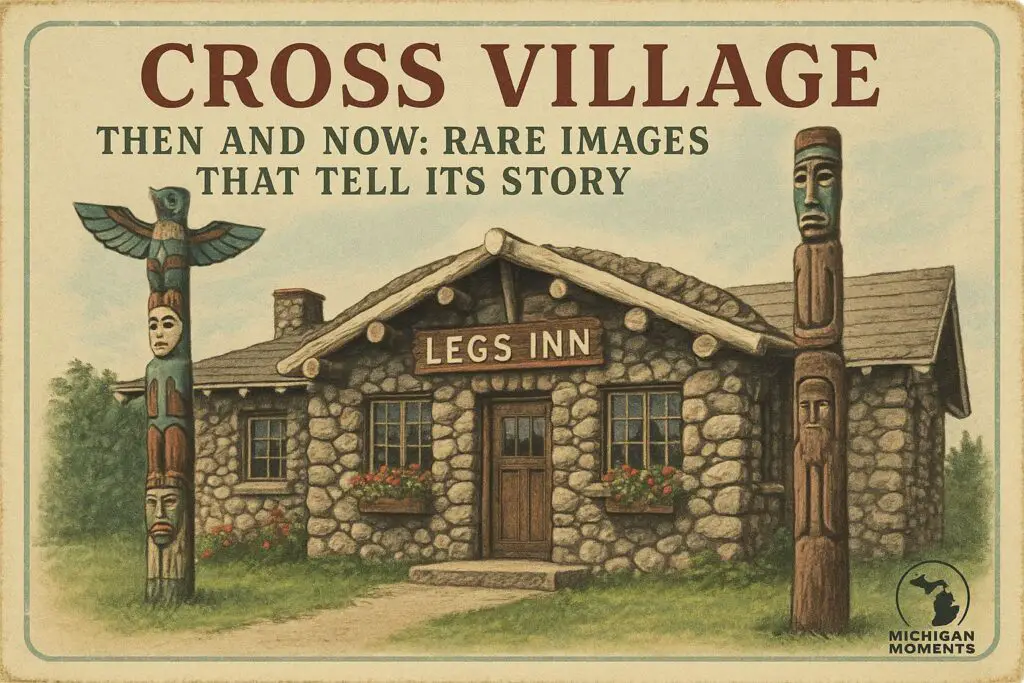 Cross Village History - a stone building with totem poles