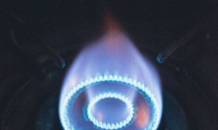 close up of a blue flame on a gas burner