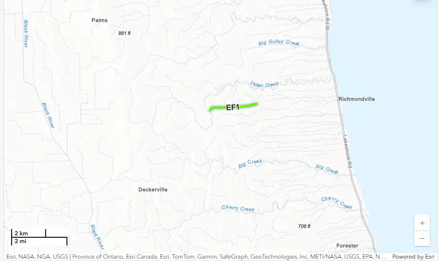 Map of EF1 Tornado - Courtesy National Weather Service