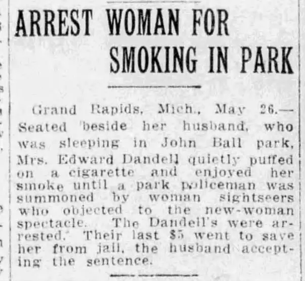 a newspaper article about a woman smoking