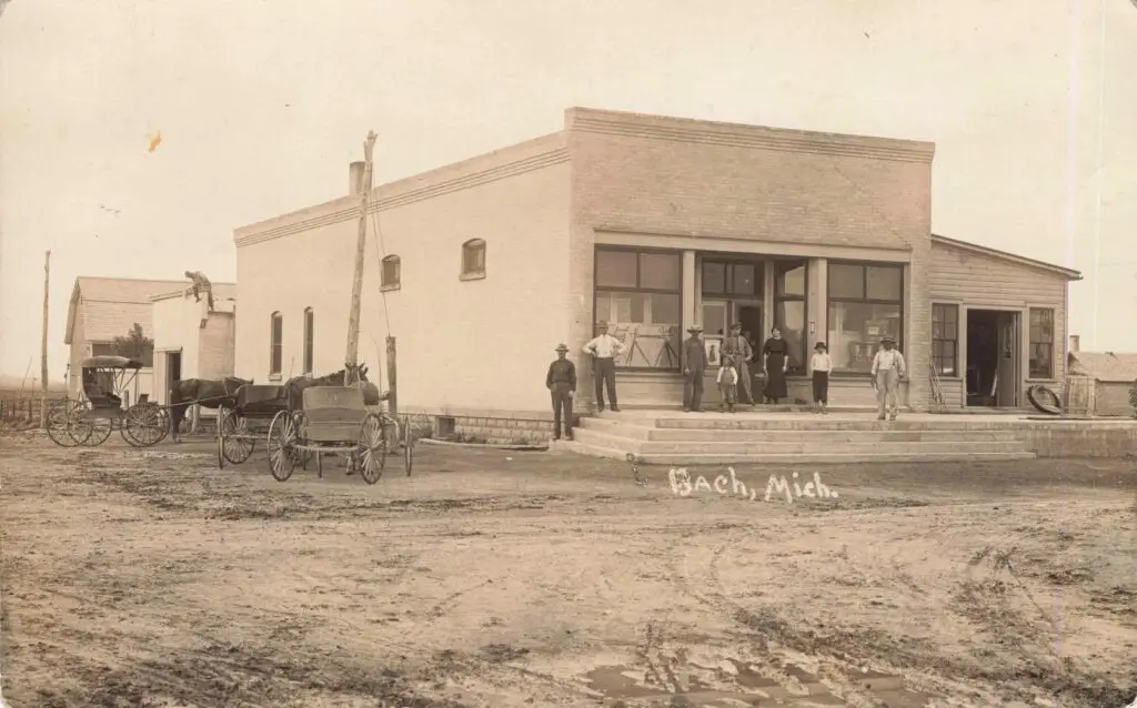 a group of people outside a building