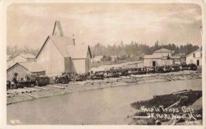 a group of people in front of a church