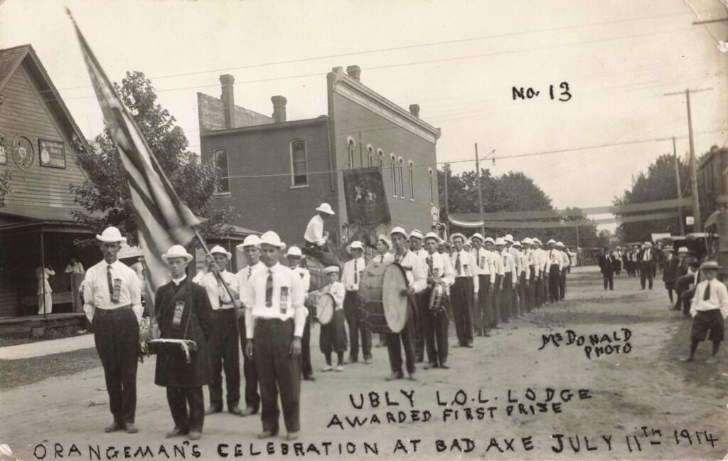 Marching band in historic celebration parade.