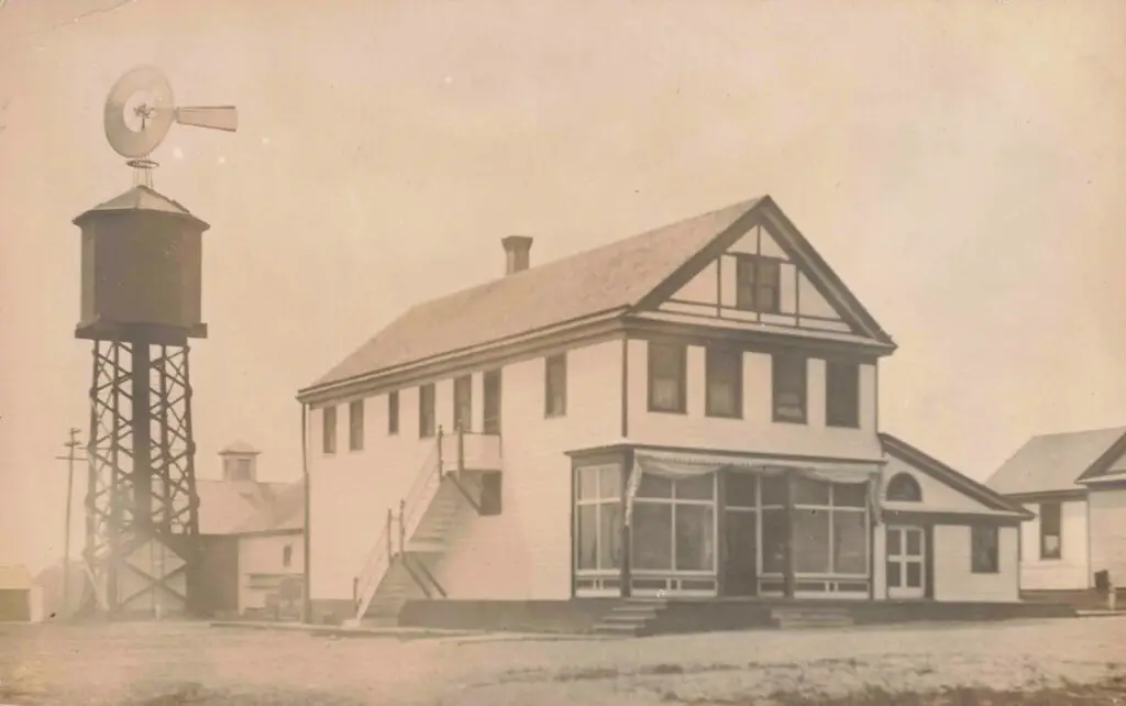 Historic building with water tower.