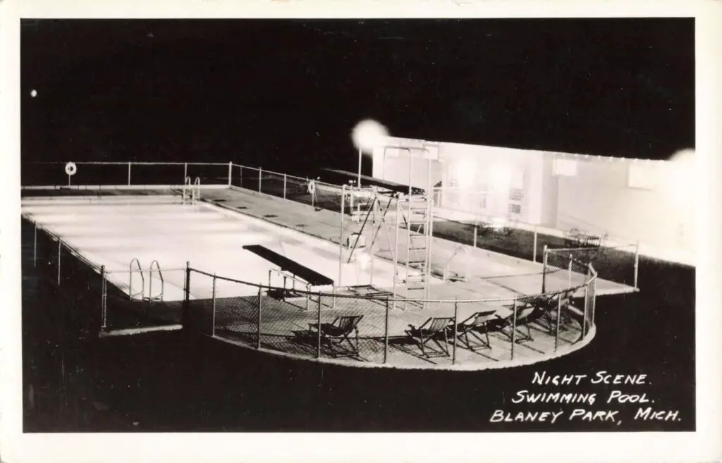Nighttime swimming pool at Blaney Park