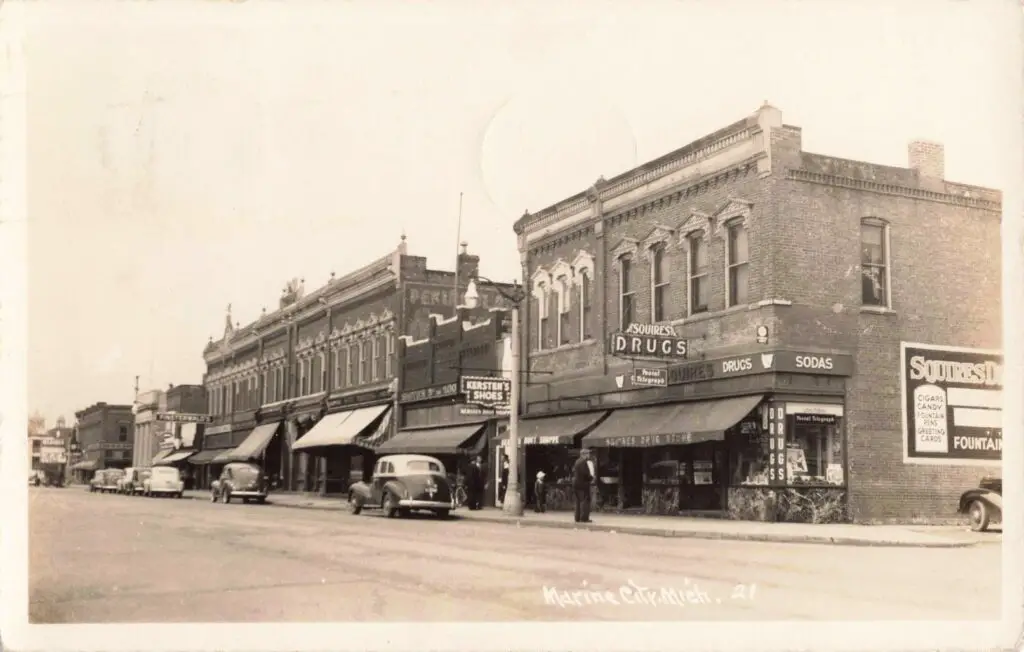 Historic street with vintage storefronts.