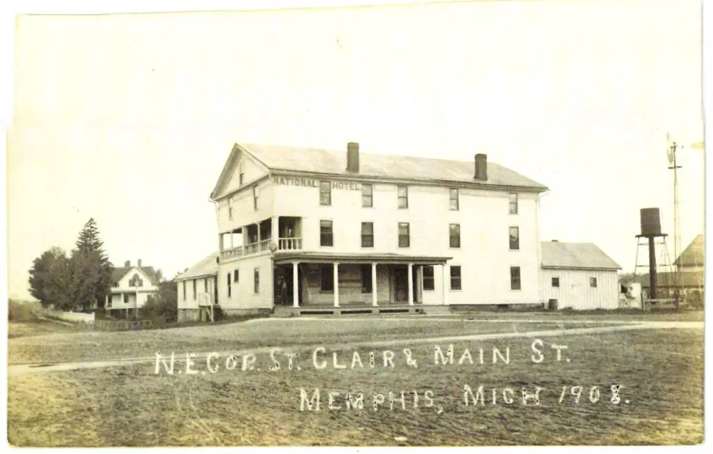 Historic hotel in Memphis, Michigan, 1908.