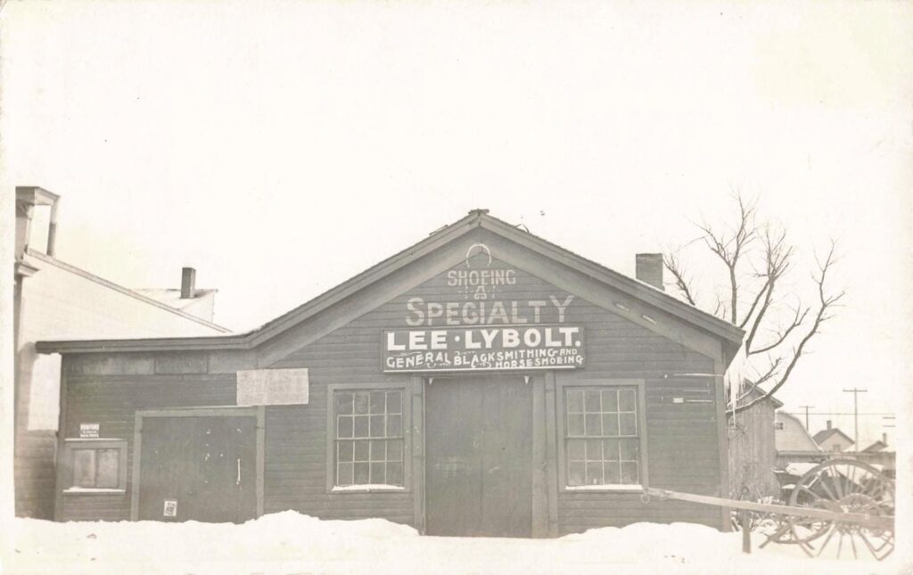 Old blacksmith shop with snow