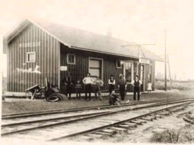 Old train station with people