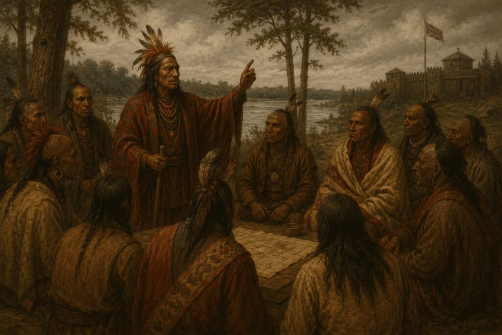 Native American leaders in council meeting