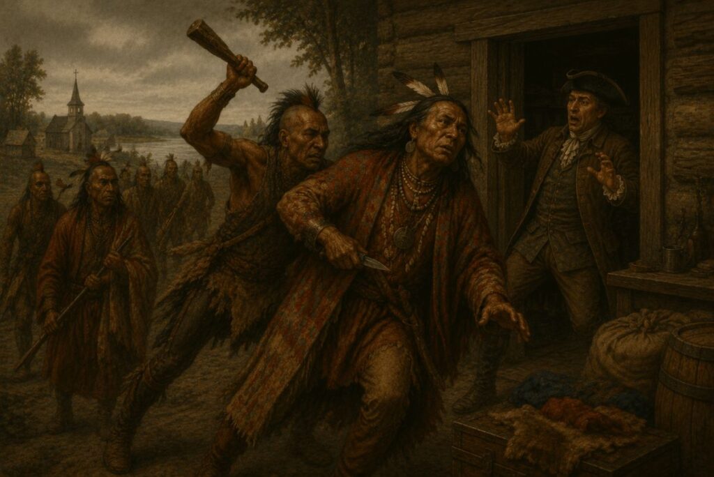 Native Americans confronting a settler