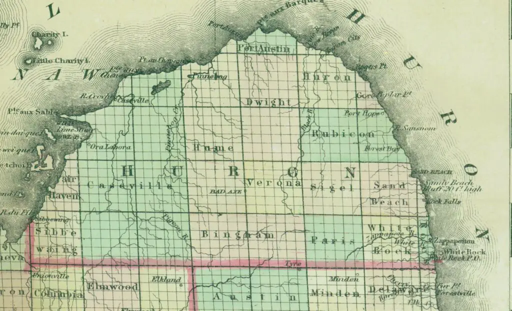 Map of Huron County 1873 - White Rock MIchigan History