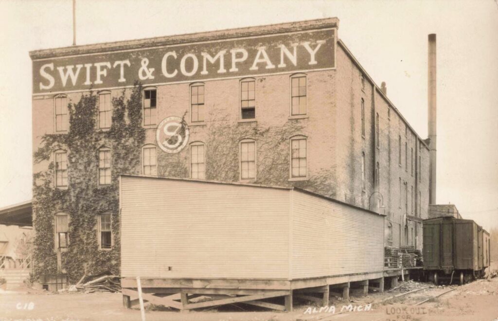 Historic building with company signage.