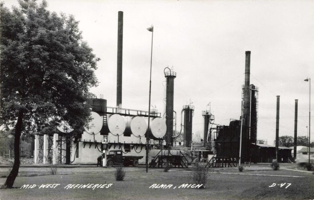 Industrial refinery in Alma, Michigan.