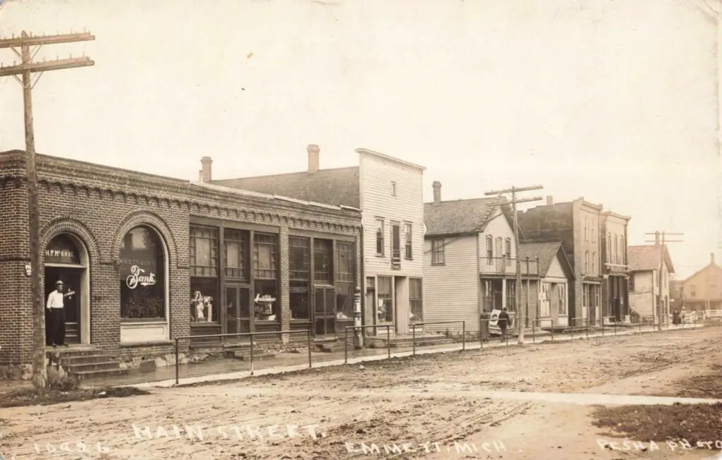 History of Emmett Michigan - Main Street with vintage buildings