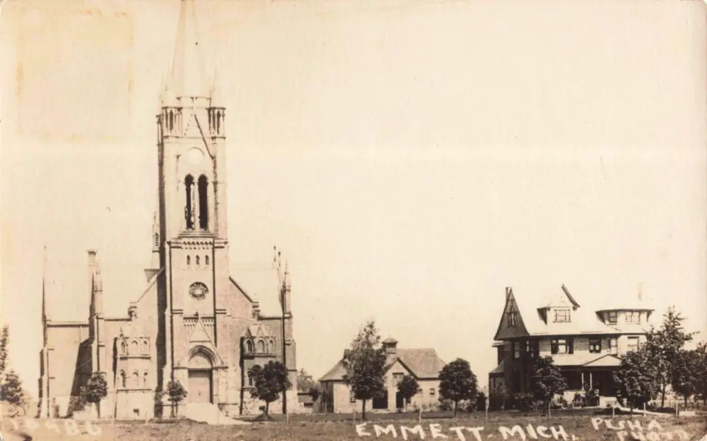 Historic church and nearby houses.