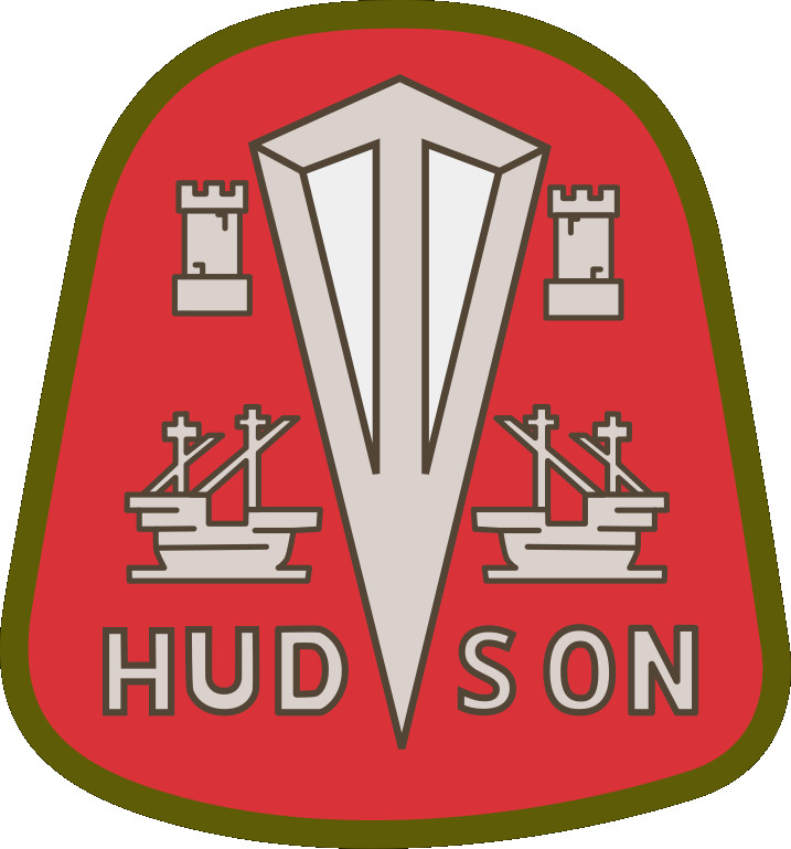 Red emblem with ships and towers