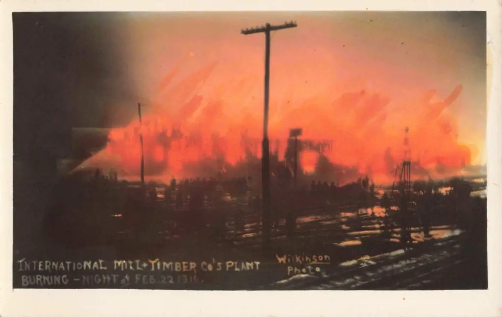 Industrial fire lighting the night sky in Bay City, 1916.