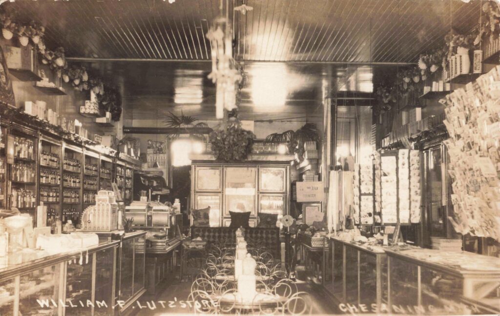 Vintage store interior with shelves